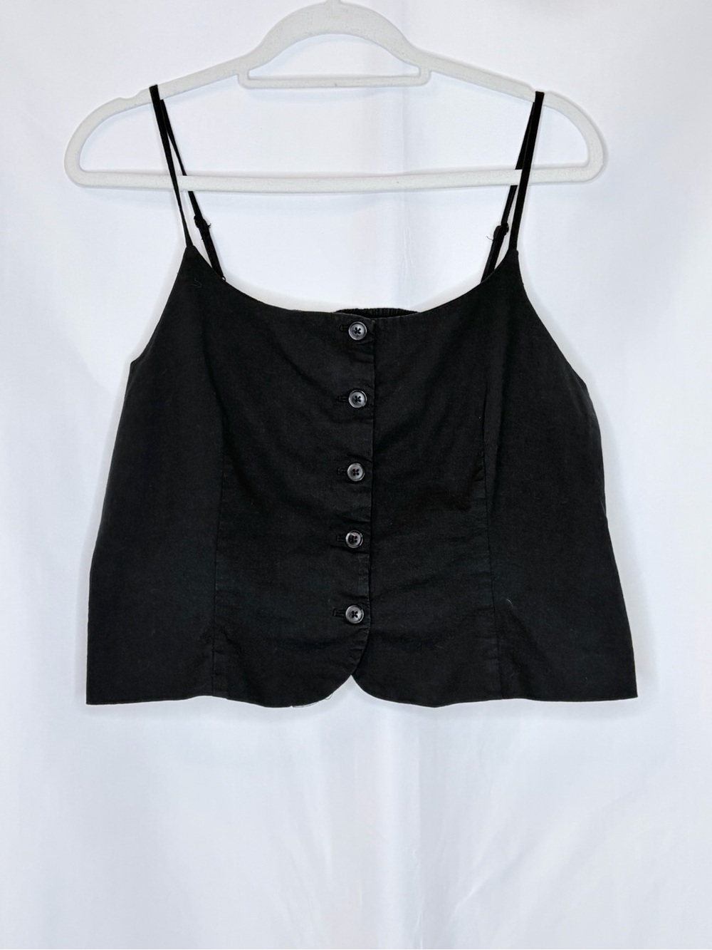 A New Day Black Button Front Cami Tank Top XL Smocked Back Adjustable Straps